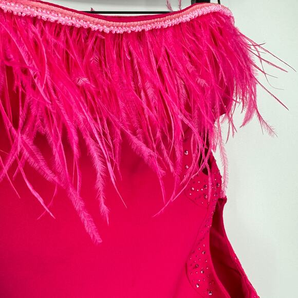 Guizio Feather Trim Embellished Cut-Out Mini Dress Magenta‎ Pink Size Small - Picture 8 of 12
